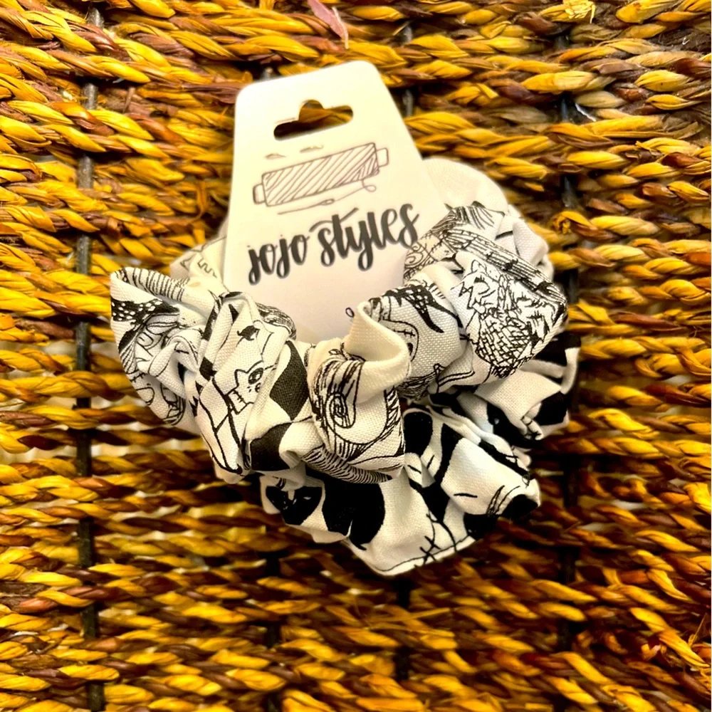 Handmade nightmare before Christmas Black and White Kids Scrunchie